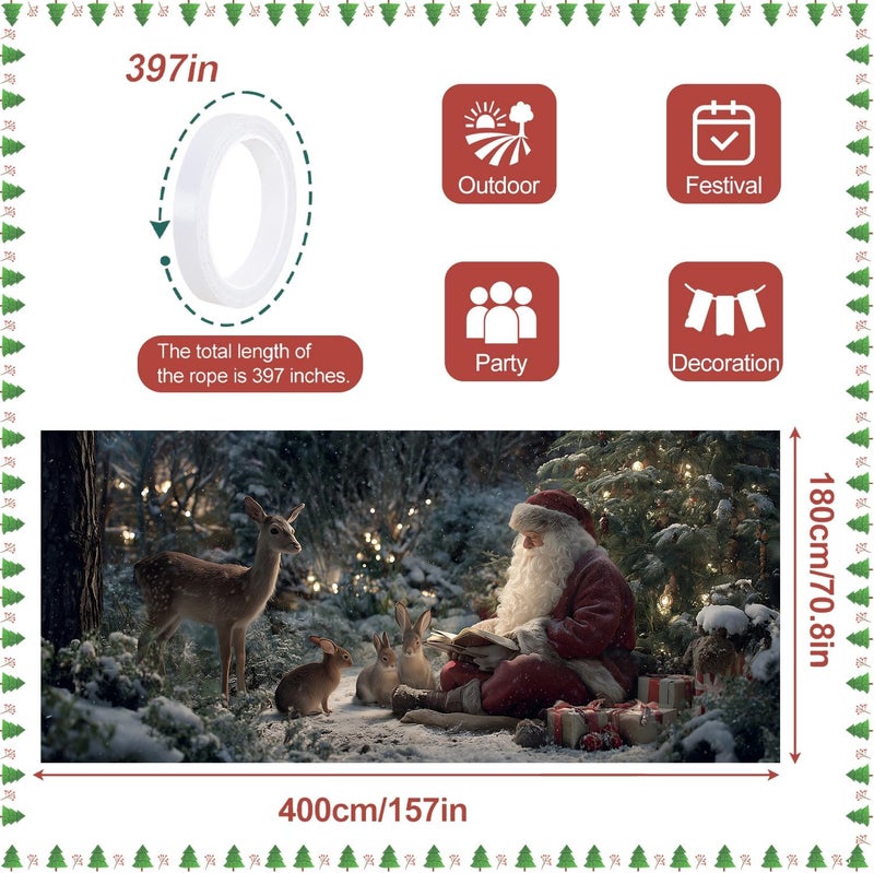 ANNA QUEEN Christmas Garage Door Banner 6×13 FT, Santa Reading Story to Forest Animals, Heart-Warming Holiday Scene, Outdoor Garage Decoration for Parties Home Decor - Image 3